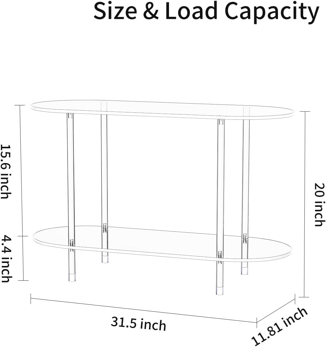 Oval 2-Tier Clear Acrylic Side Console Table