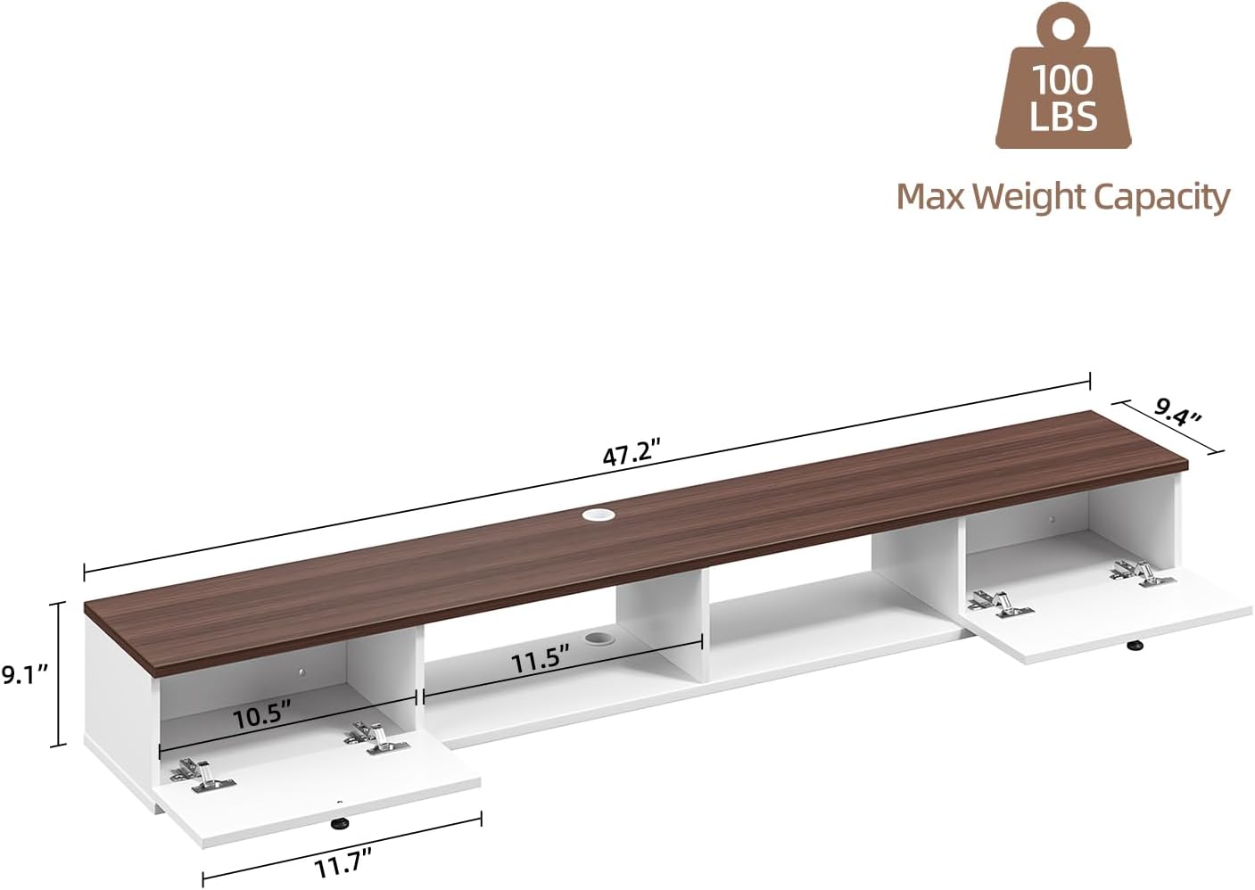 White Walnut 47 Inch Floating Wall Mounted TV Stand