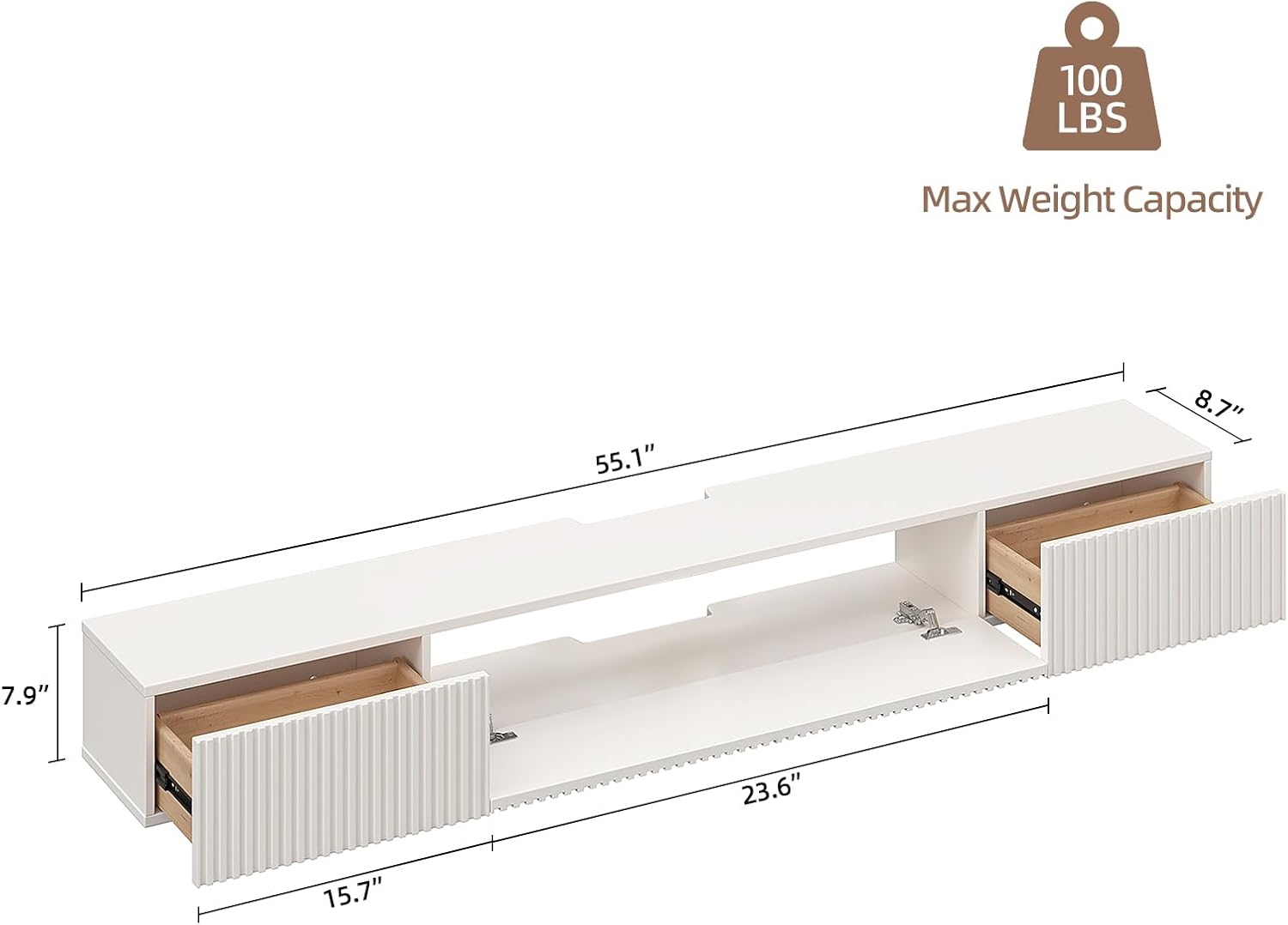 Off-White 55 Inch Floating TV Stand with Drawers