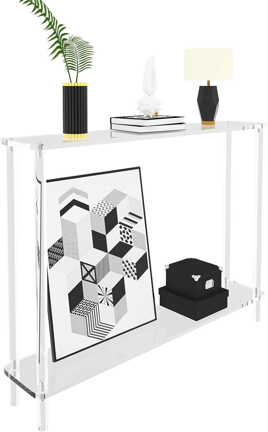Cylindrical Leg 2-Tier Clear Narrow Acrylic Console Table