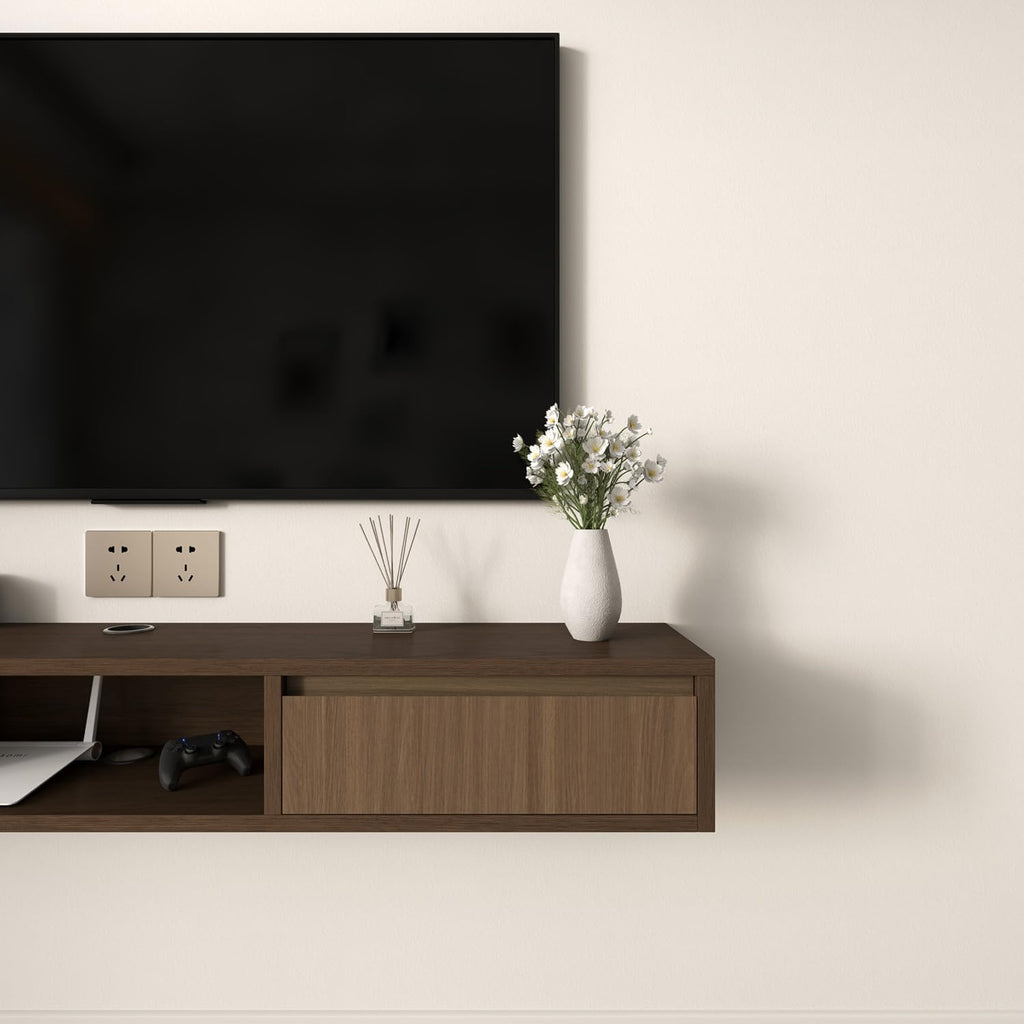 Walnut 47 Inch Plywood Floating TV Stand with Soft Close Door