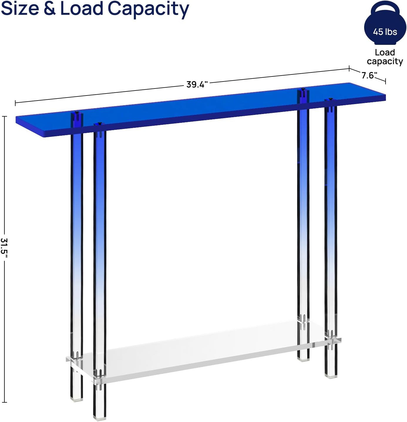 Gradient Blue Leg 2-Tier Narrow Acrylic Console Table