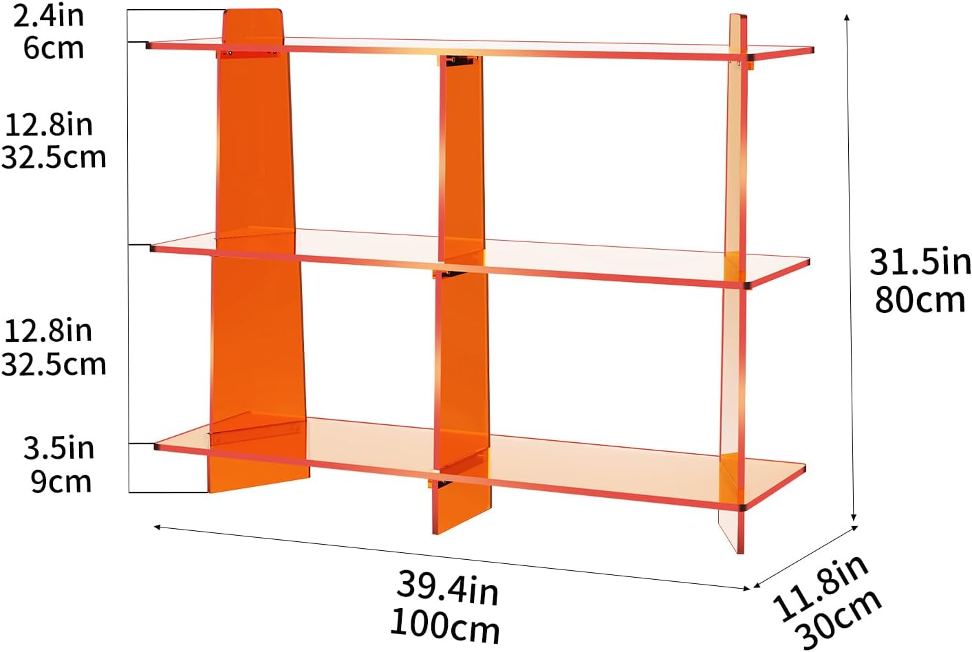 3-Tier Orange Acrylic Bookshelf