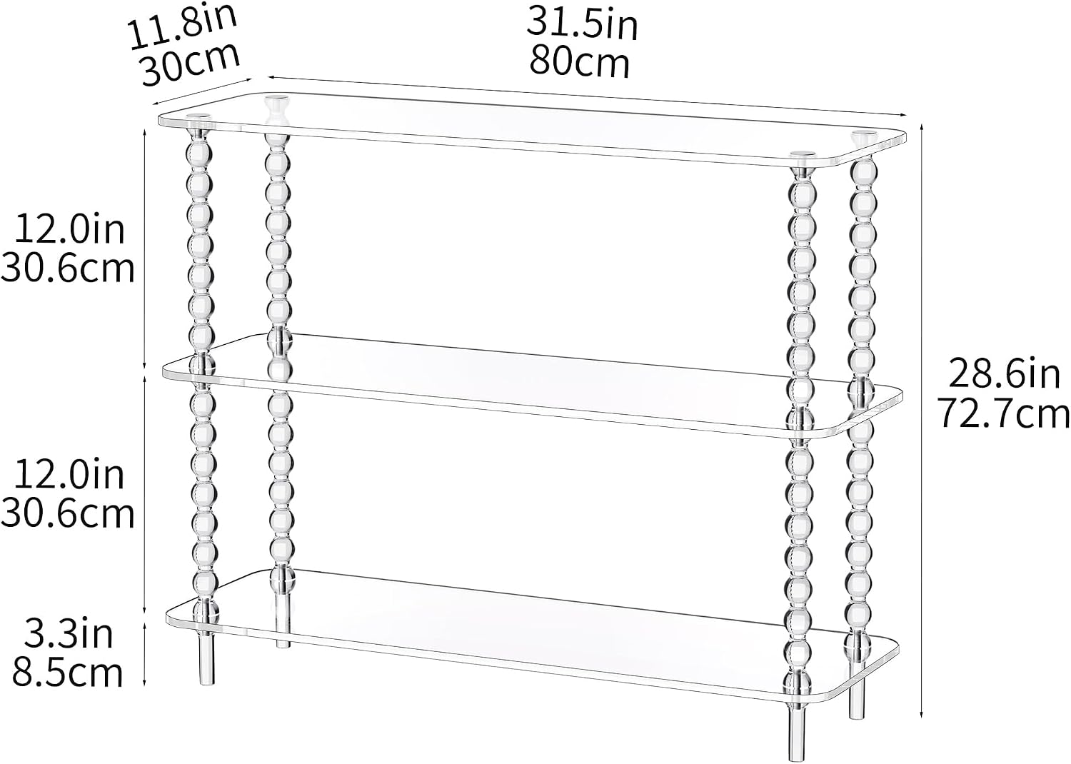 3-Tier Clear Acrylic Sofa Storage Table