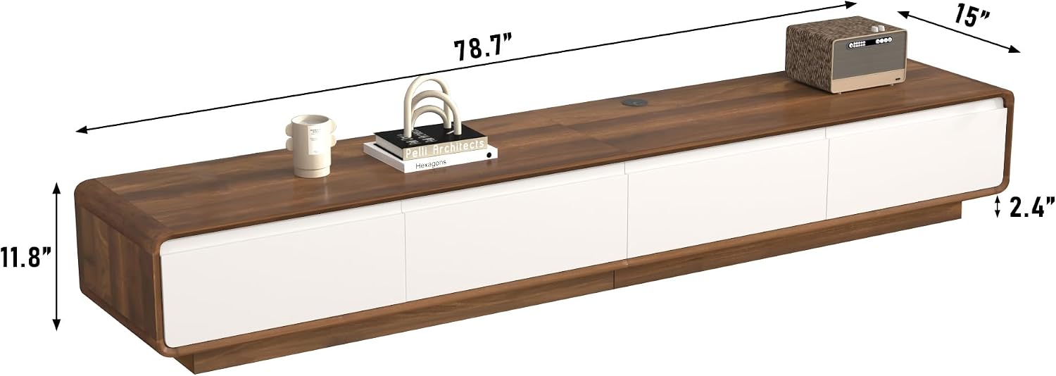 Walnut White 78.7 Inch Minimalist Floating TV Stand with Drawers