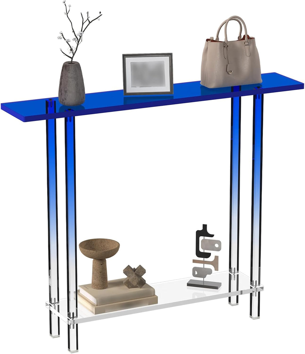 Gradient Blue Leg 2-Tier Narrow Acrylic Console Table