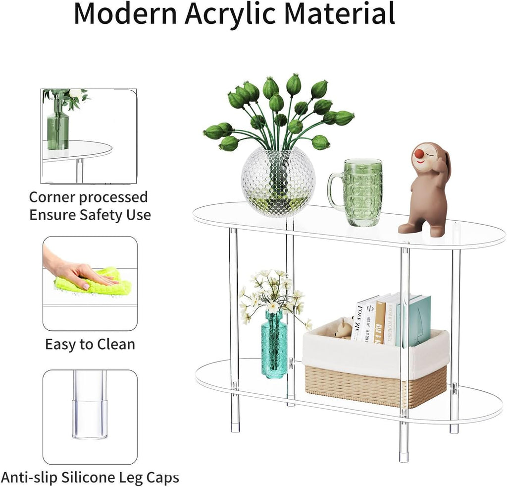 Oval 2-Tier Clear Acrylic Side Console Table
