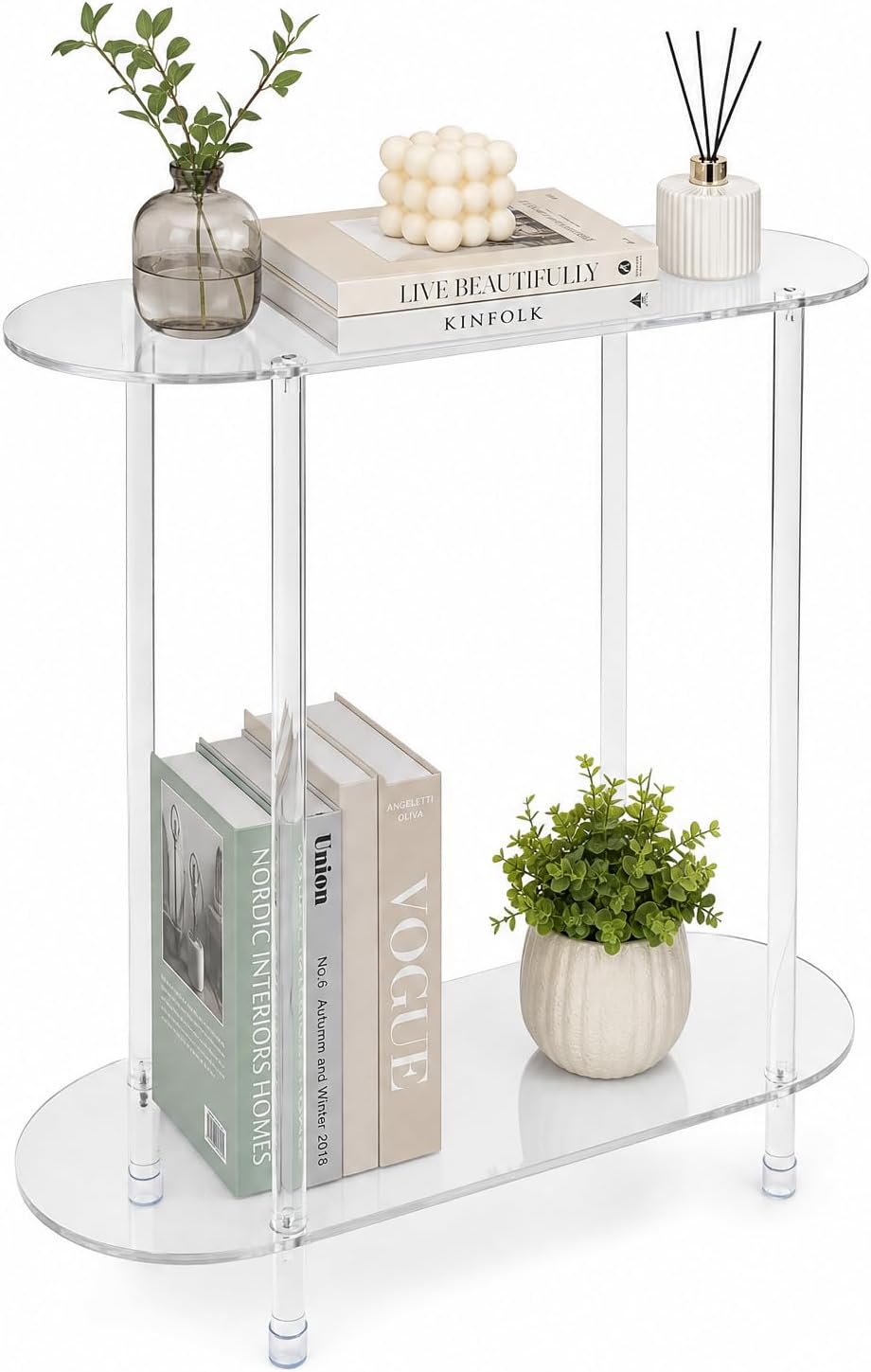 Oval 2-Tier Clear Acrylic Console Table