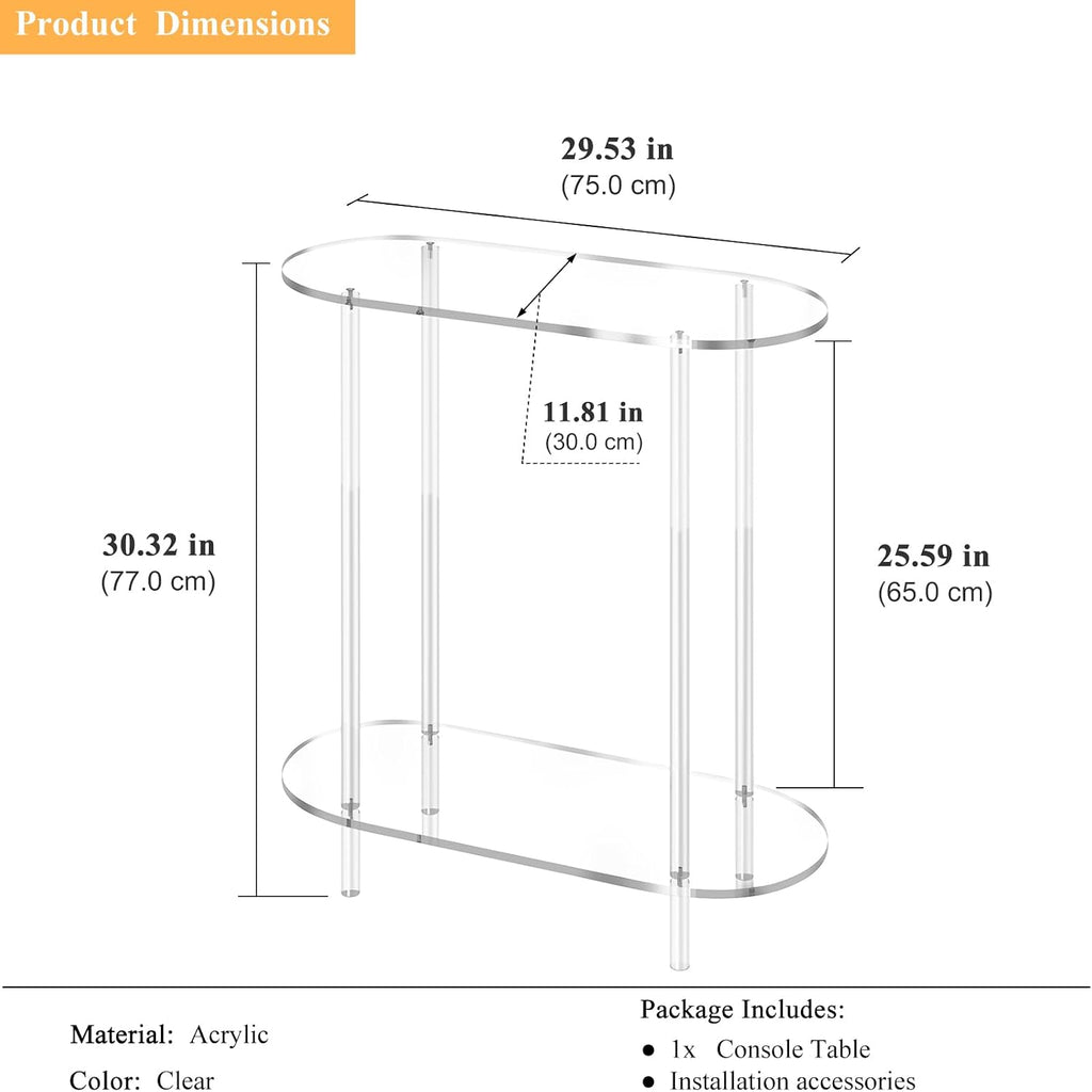 Clear Oval 2-Tier Acrylic Console Table