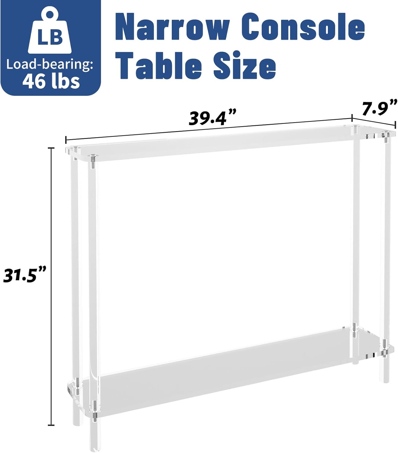 Cylindrical Leg 2-Tier Clear Narrow Acrylic Console Table