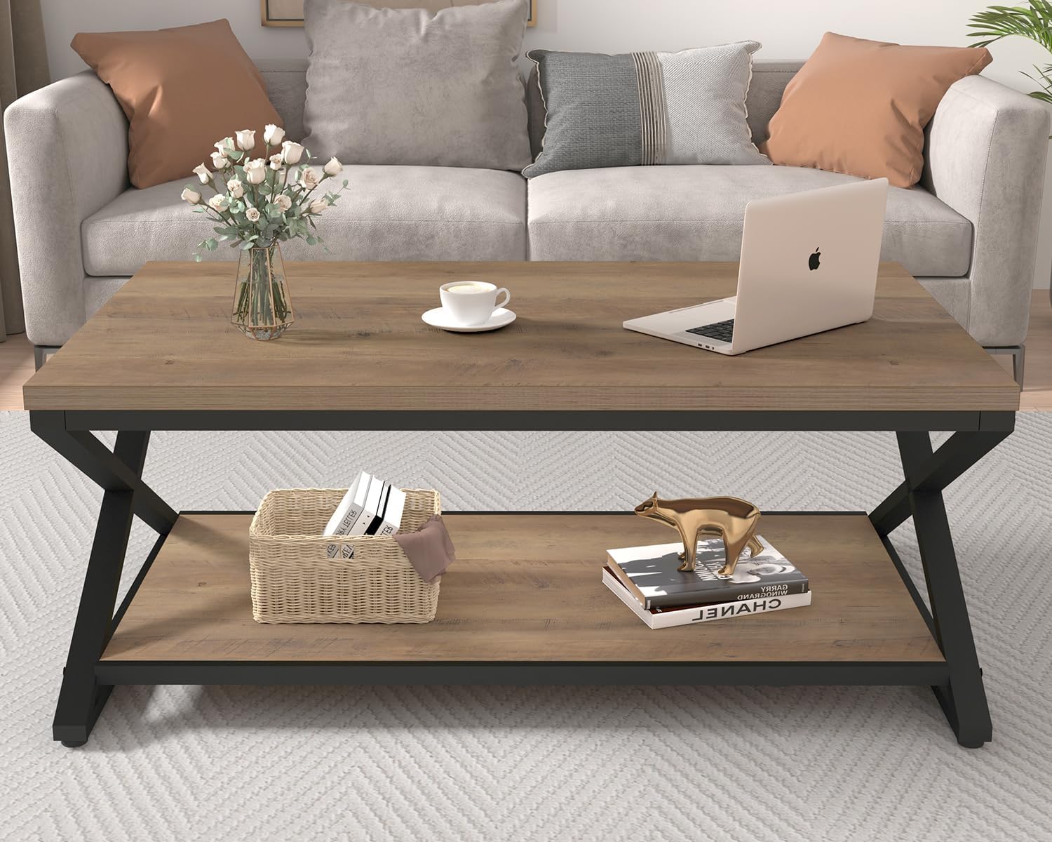 Wood Metal Farmhouse Storage Coffee Table