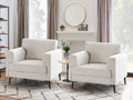 Beige Oversized Linen Mid-Century Accent Chairs Set of 2