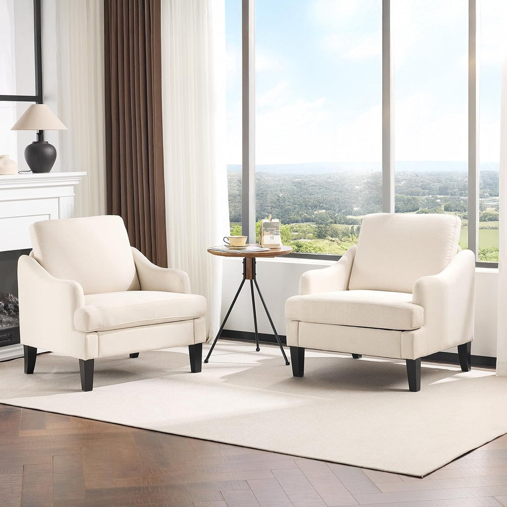 Beige Linen Upholstered Accent Chairs Set of 2