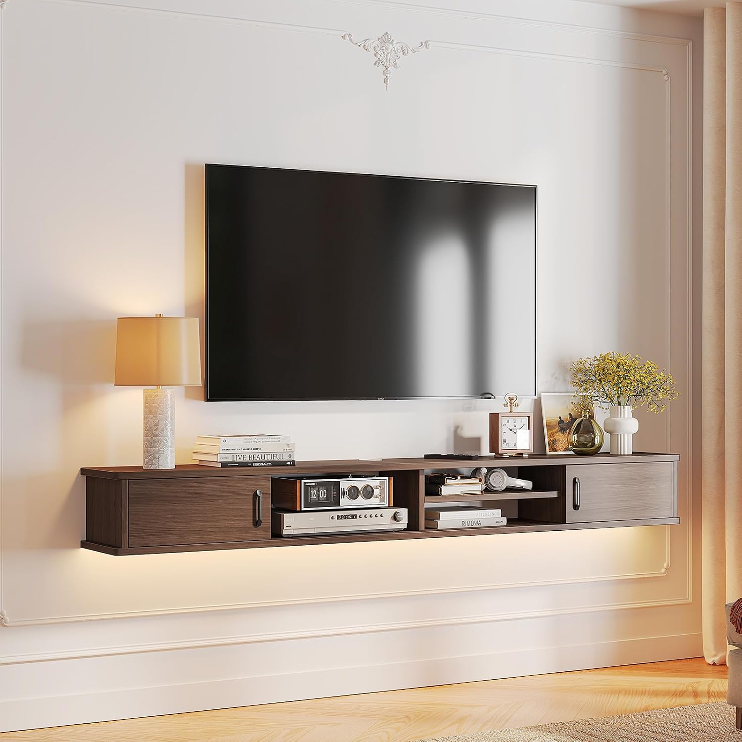 Walnut Wall Mounted Floating TV Stand