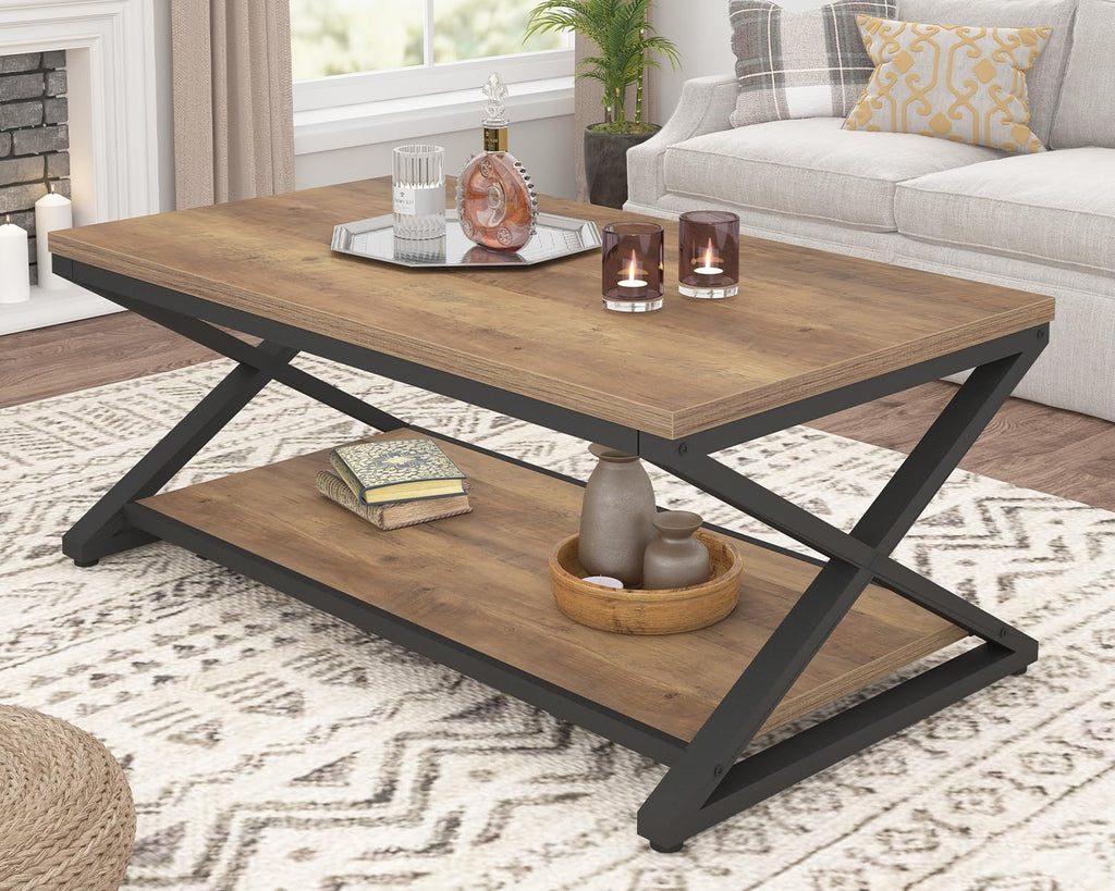 Wood Metal Farmhouse Storage Coffee Table