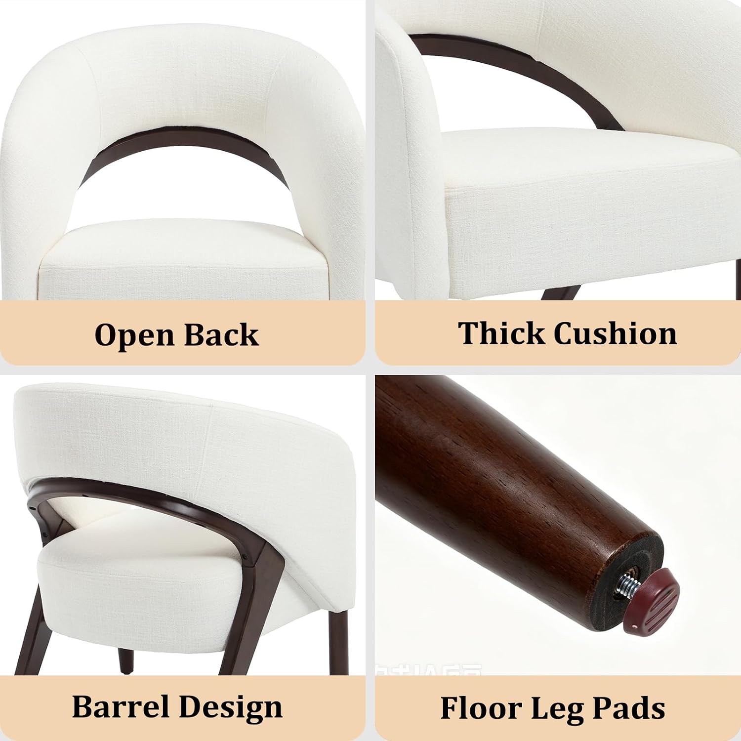 White Linen Barrel Accent Chairs Set of 2