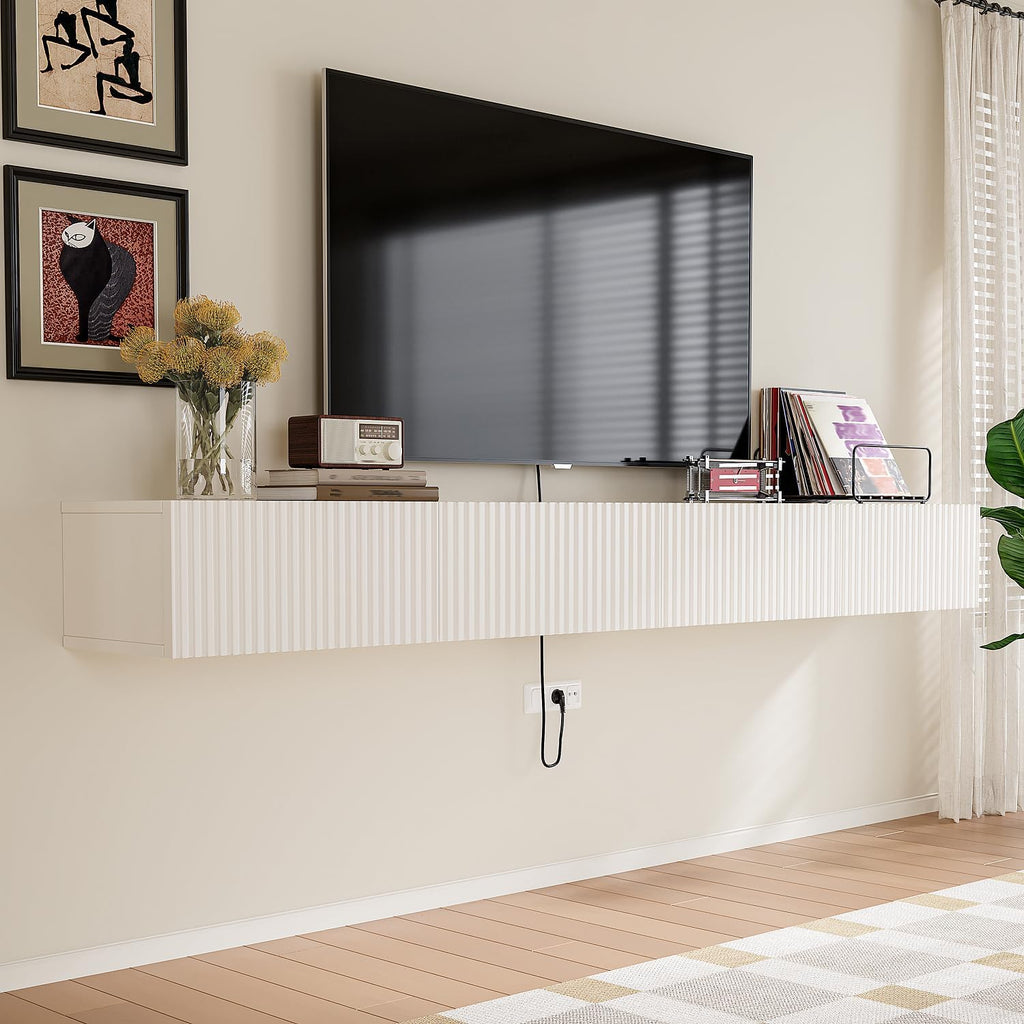 Off-White 55 Inch Floating TV Stand with Drawers