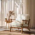 Beige Linen Farmhouse Mid-Century Solid Wood Accent Chair
