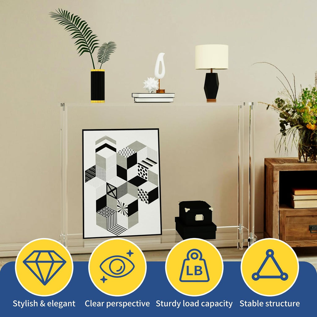 Cylindrical Leg 2-Tier Clear Narrow Acrylic Console Table