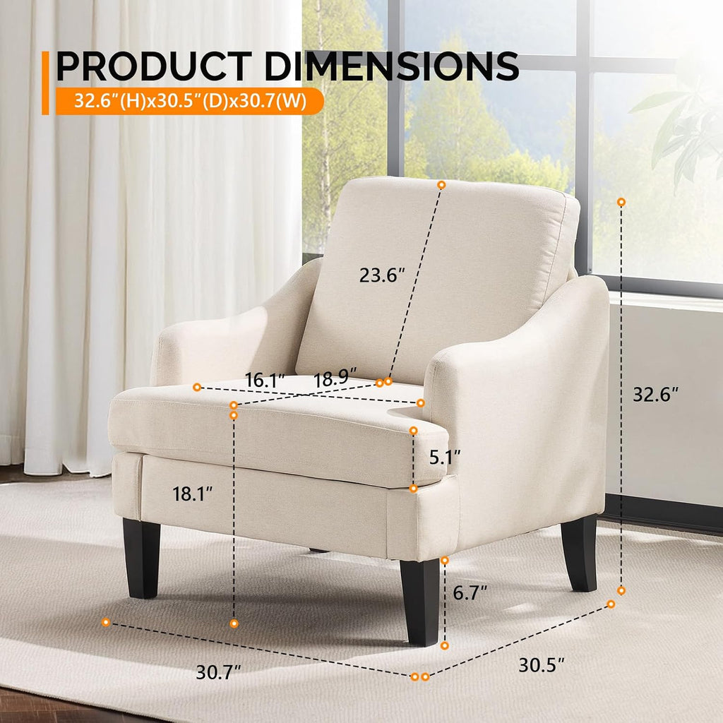 Beige Linen Upholstered Accent Chairs Set of 2