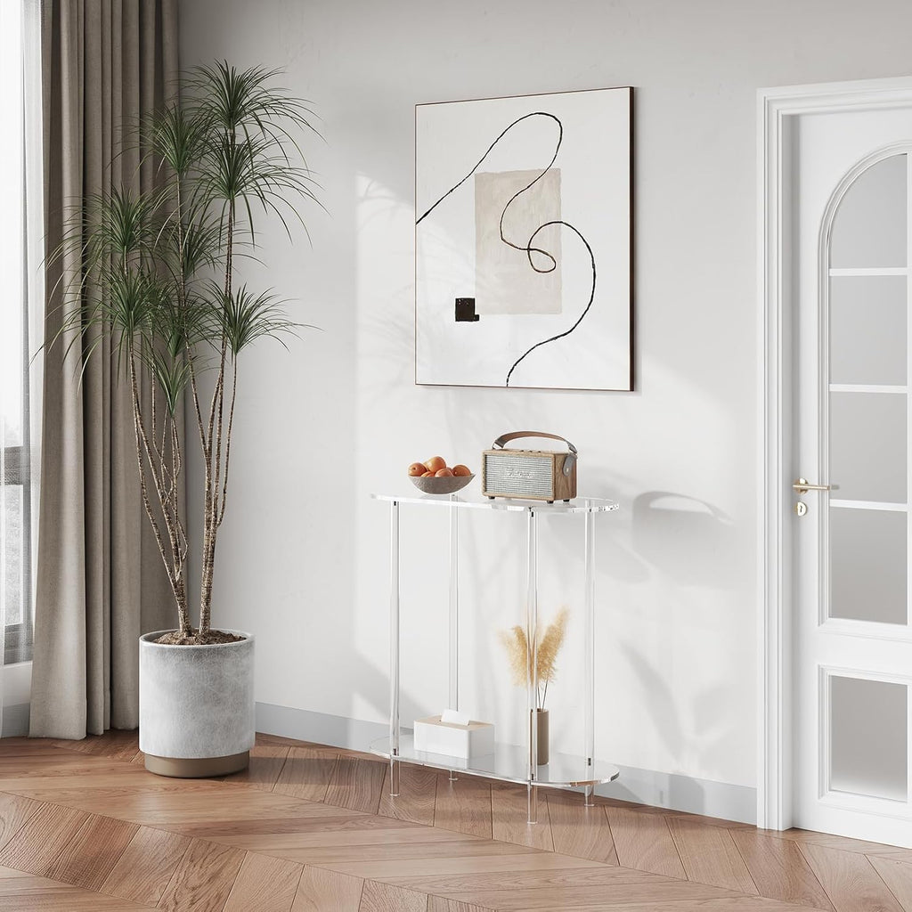 Clear Oval 2-Tier Acrylic Console Table