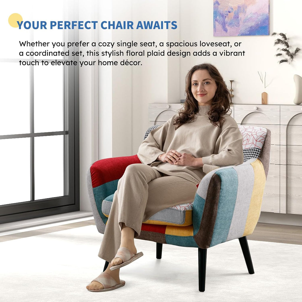 Boho Linen Modern Accent Chairs Set of 2