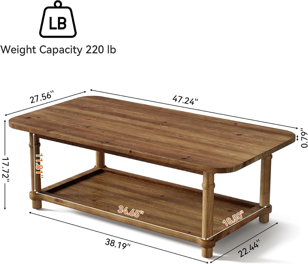 Solid Wood Two-Tier Farmhouse Coffee Table
