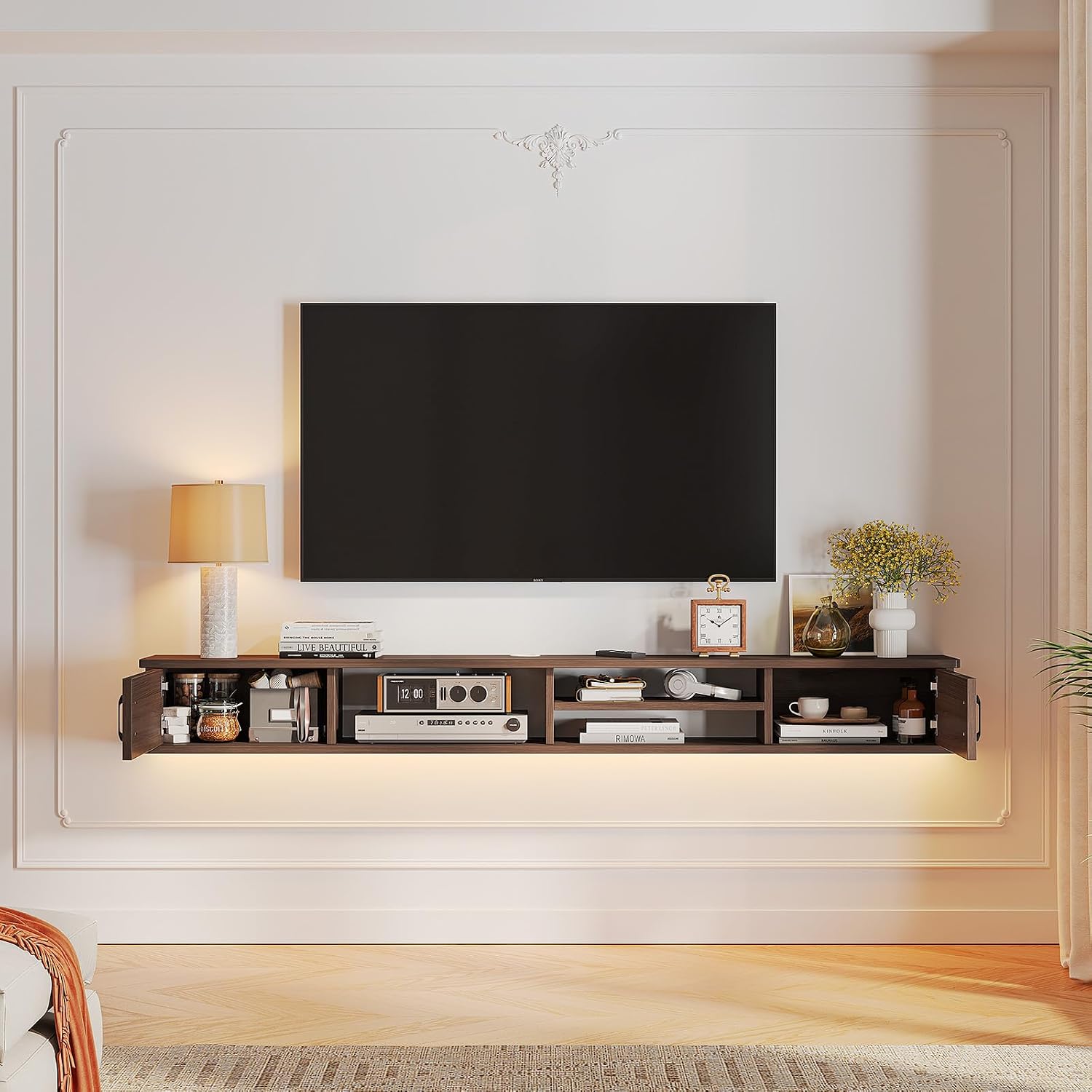 Walnut Wall Mounted Floating TV Stand