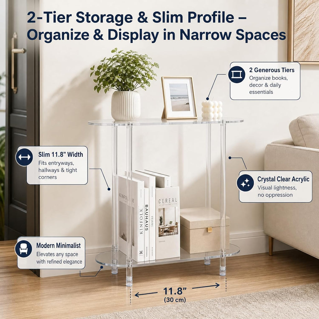 Oval 2-Tier Clear Acrylic Console Table