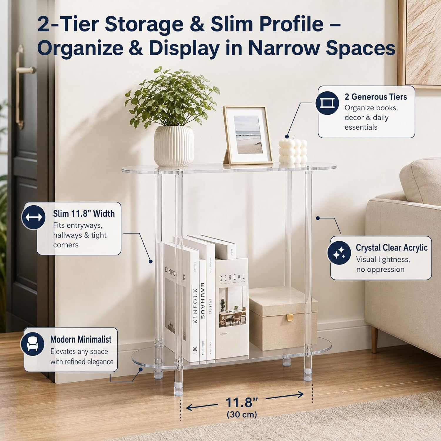 Oval 2-Tier Clear Acrylic Console Table