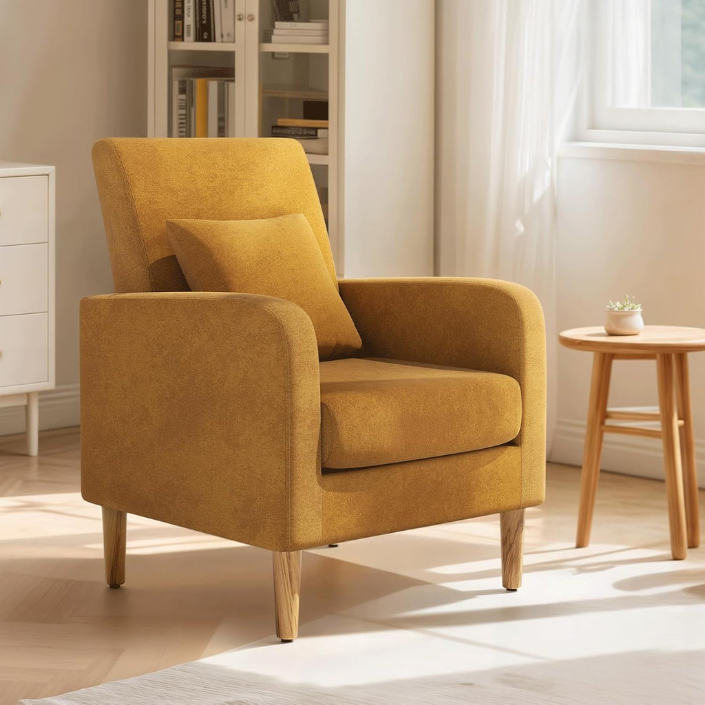 Yellow Linen Mid-Century Upholstered Accent Chair