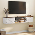 White Farmhouse 63 Inch Floating TV Stand with Storage Doors