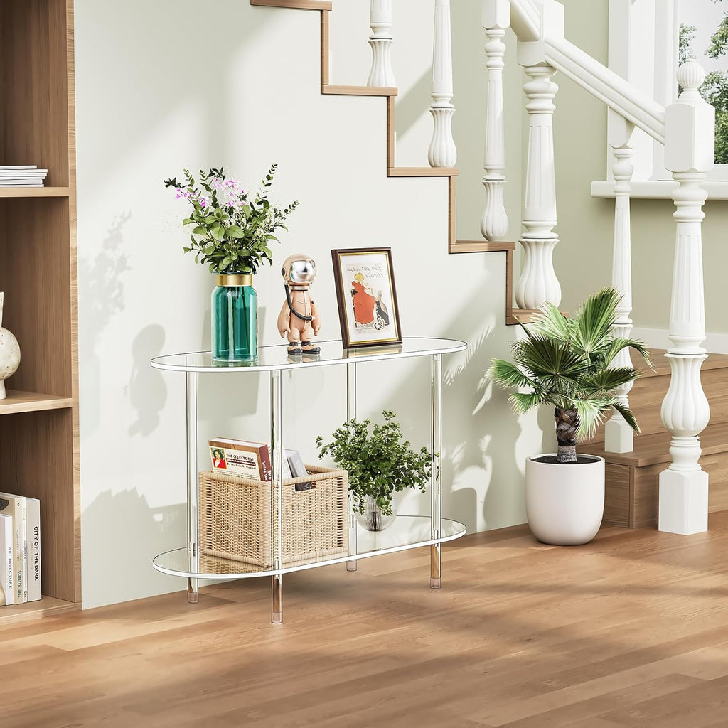 Oval 2-Tier Clear Acrylic Side Console Table