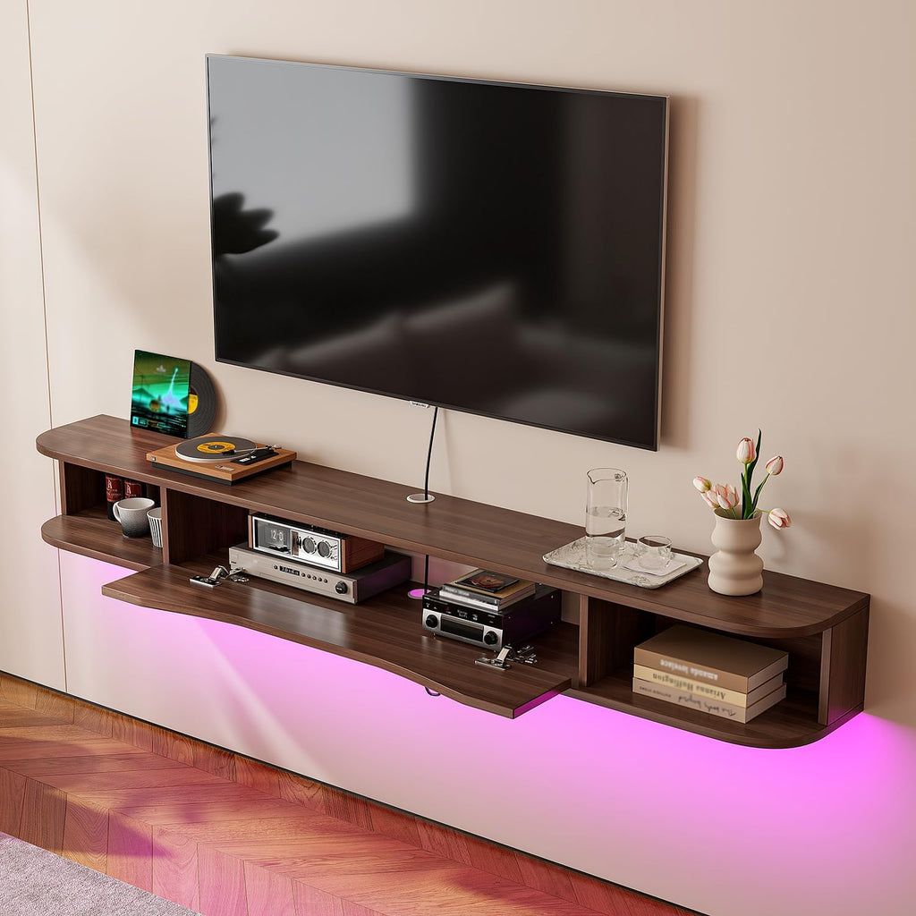 Walnut Plywood Floating Wall Mounted TV Stand
