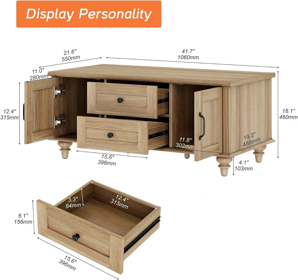 Oak Farmhouse Coffee Table With Drawers