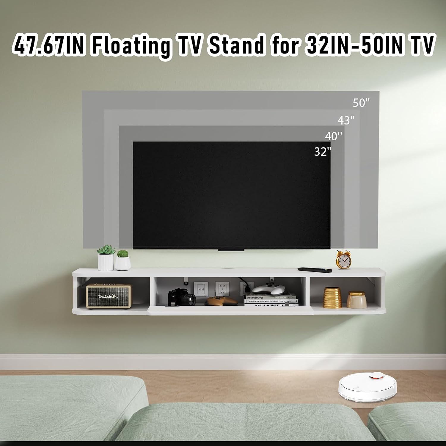White Wall Mounted Floating TV Cabinet