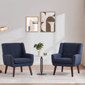 Dark Blue Button Tufted Linen Mid-Century Accent Chairs Set of 2