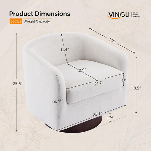 Beige Linen 360° Swivel Barrel Accent Chairs Set of 2