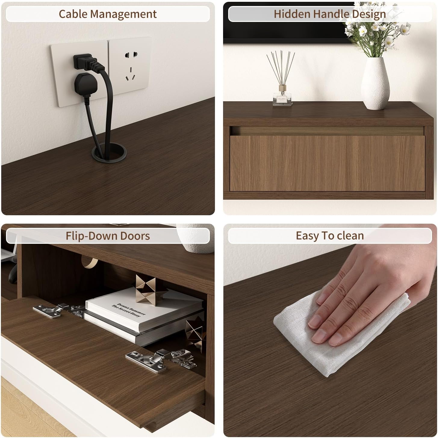Walnut 47 Inch Plywood Floating TV Stand with Soft Close Door