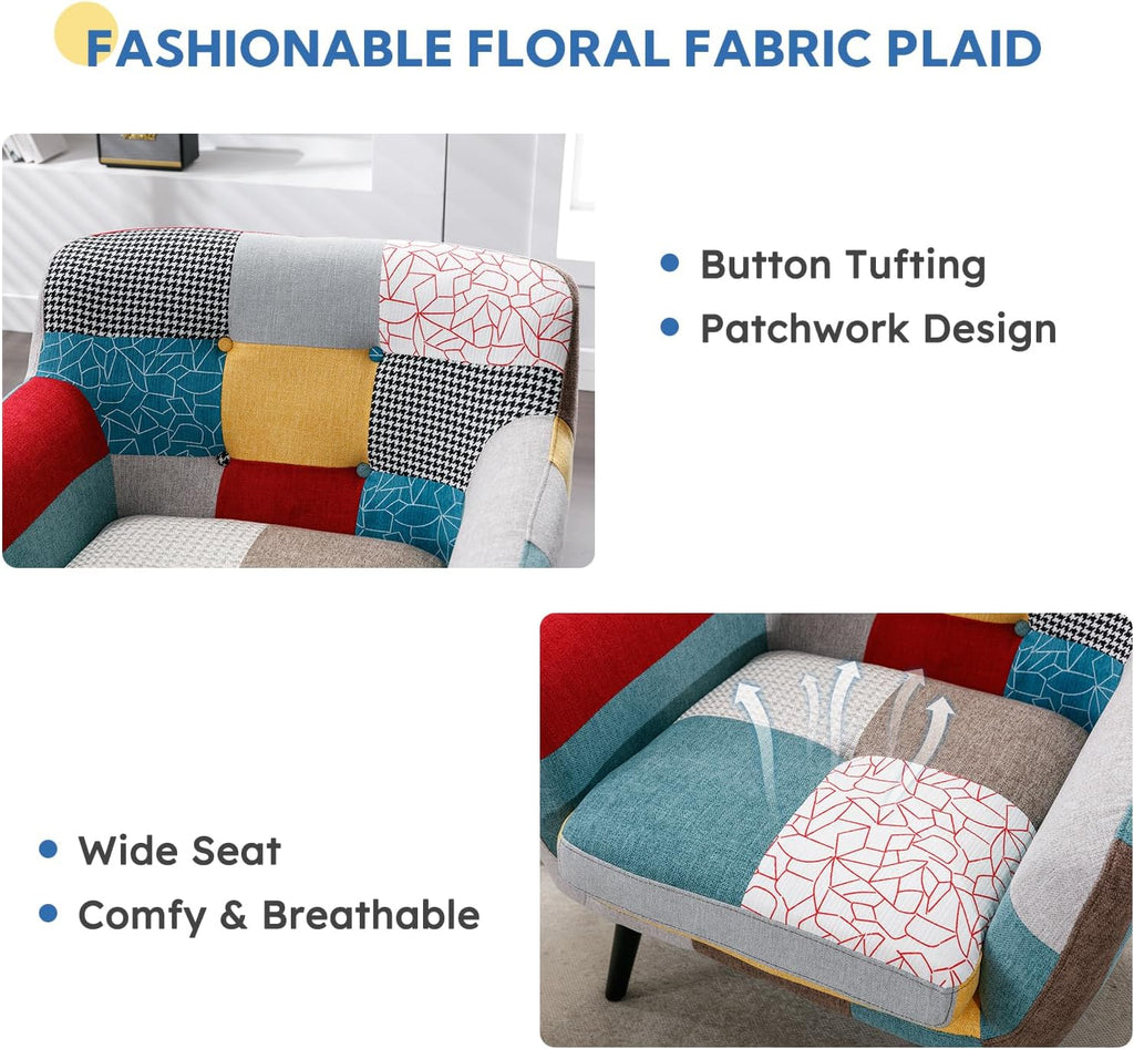Boho Linen Modern Accent Chairs Set of 2