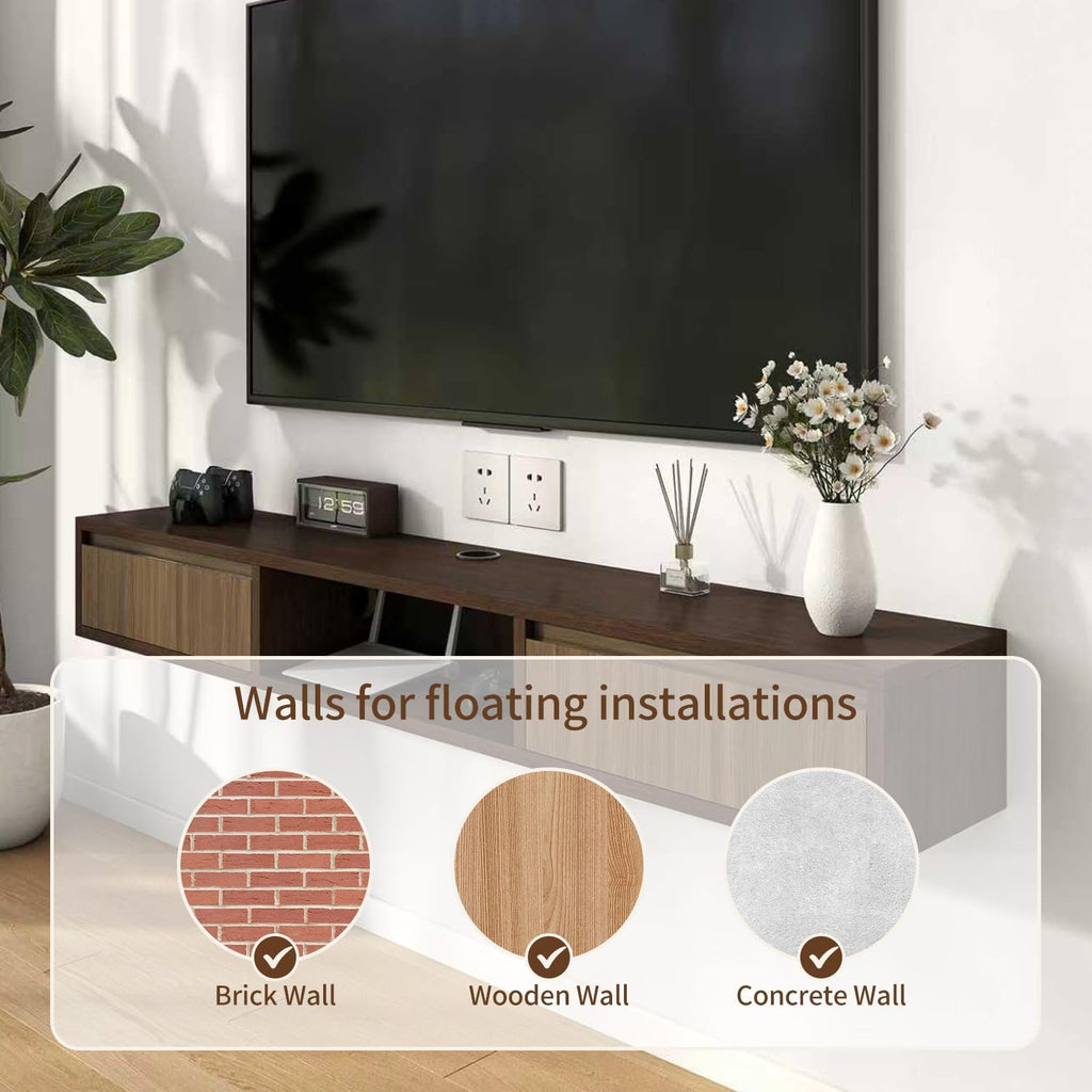Walnut 47 Inch Plywood Floating TV Stand with Soft Close Door
