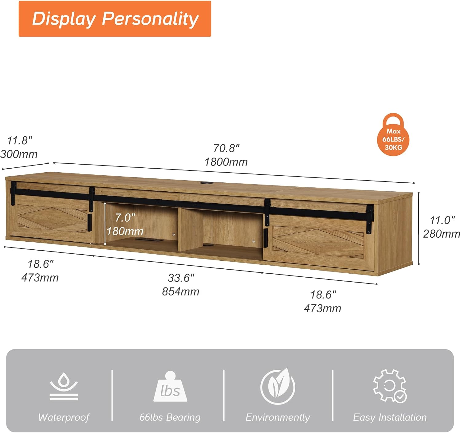 Brown Sliding Barn Door Floating TV Stand