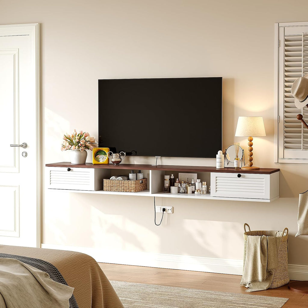 White Walnut Floating Wall Mounted TV Stand