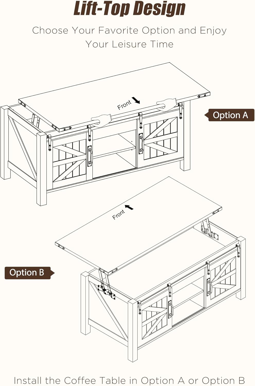 Lift Top Oak Coffee Table Barn Door