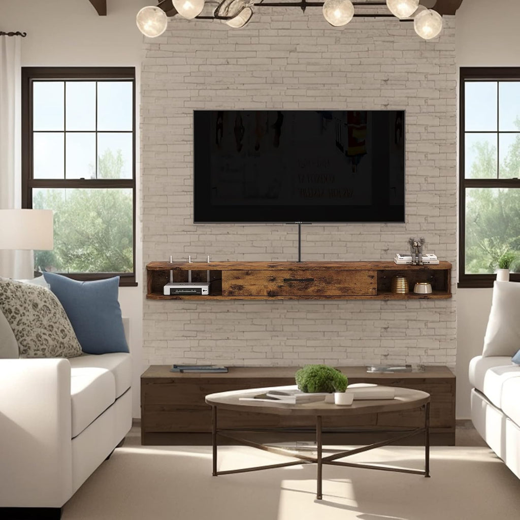 Rustic Brown Wall Mounted Floating TV Cabinet