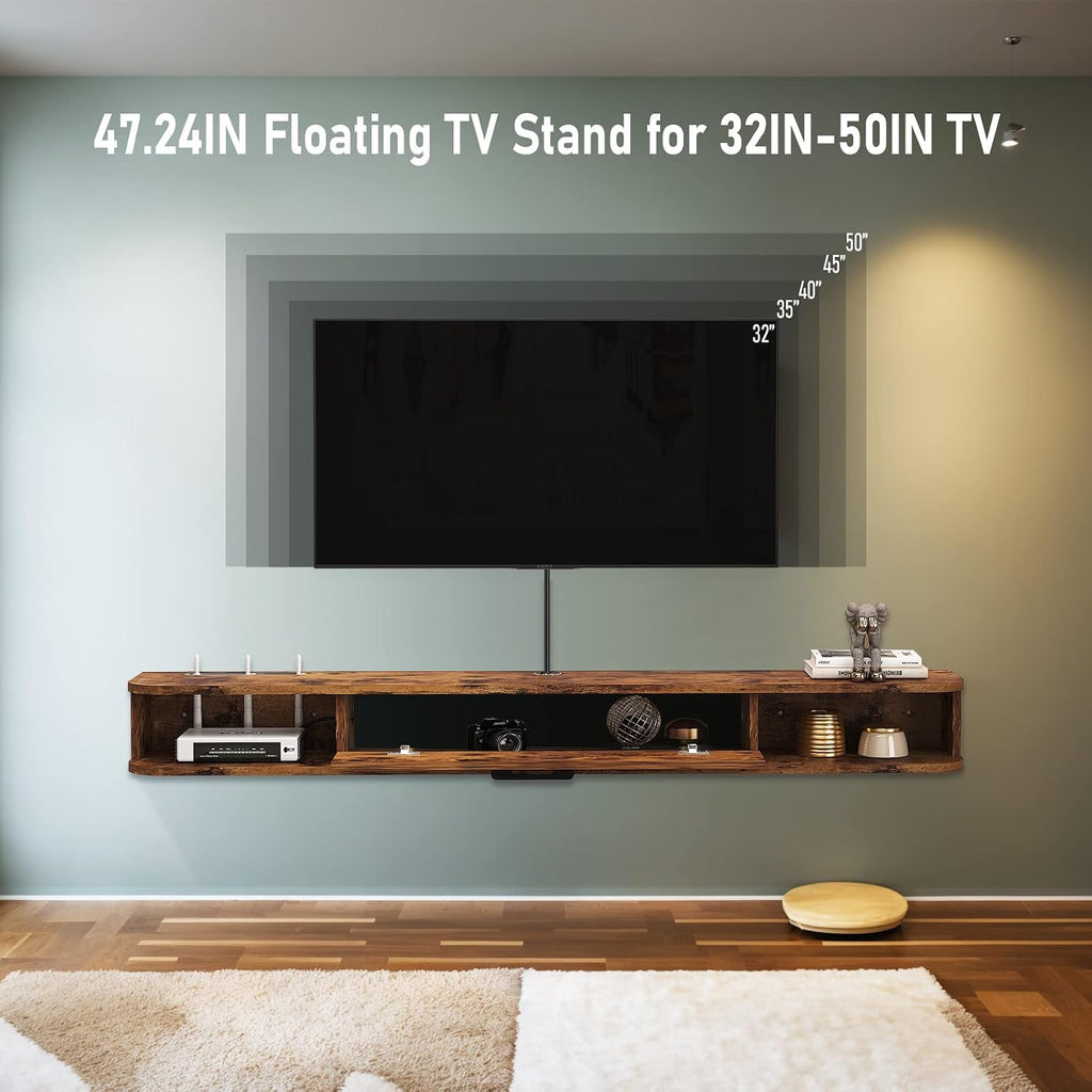 Rustic Brown Wall Mounted Floating TV Cabinet