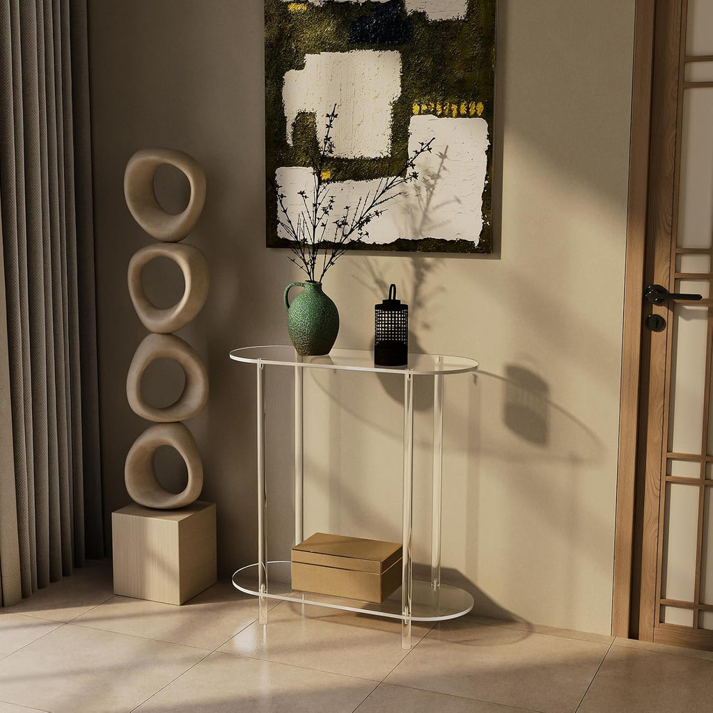 Small Oval 2-Tier Clear Acrylic Console Table