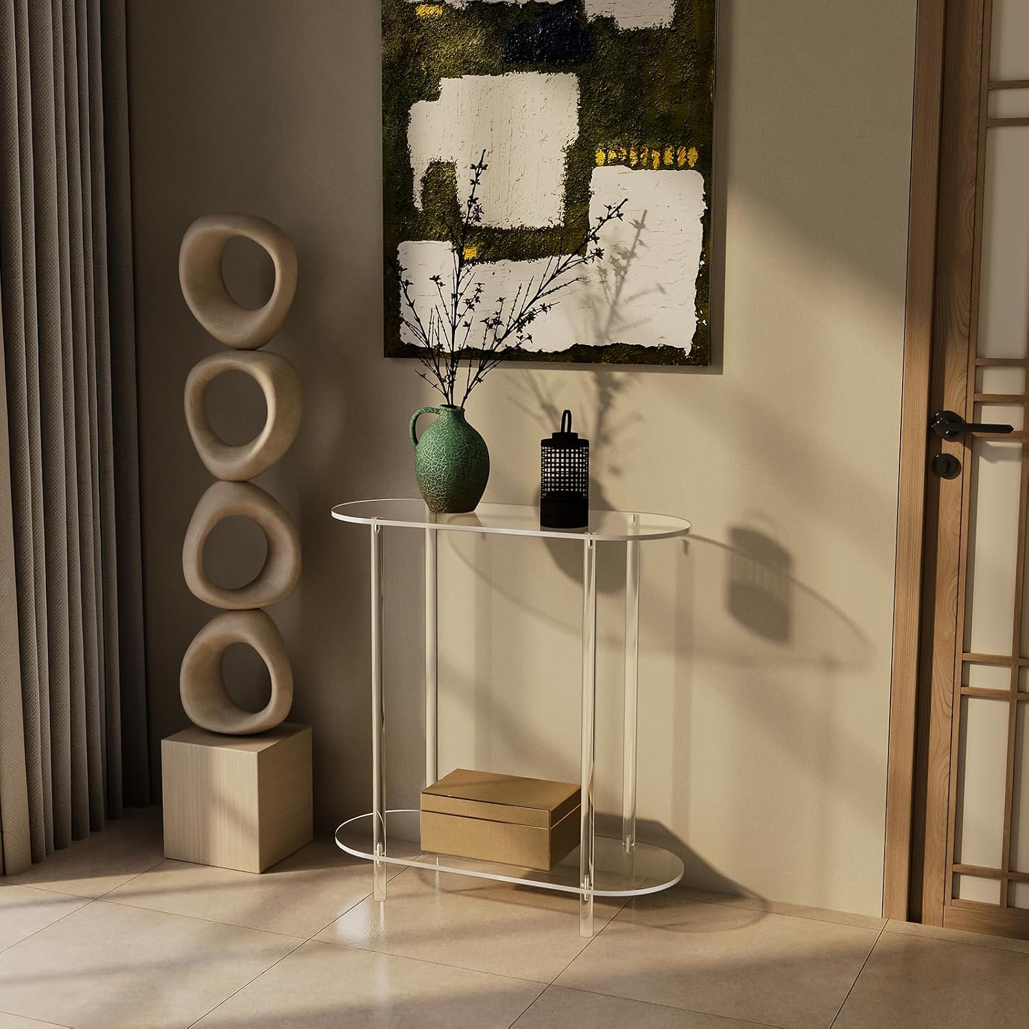 Small Oval 2-Tier Clear Acrylic Console Table