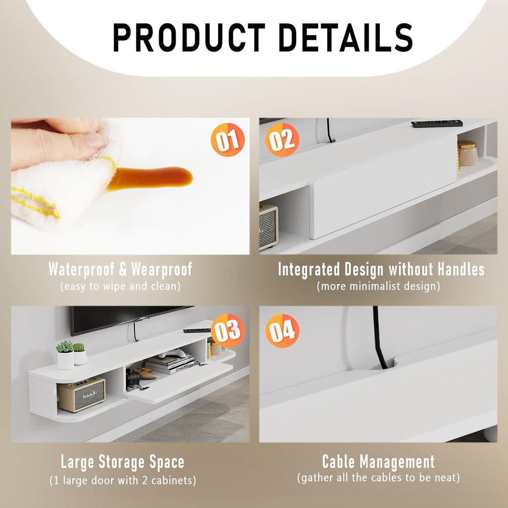 White Wall Mounted Floating TV Cabinet