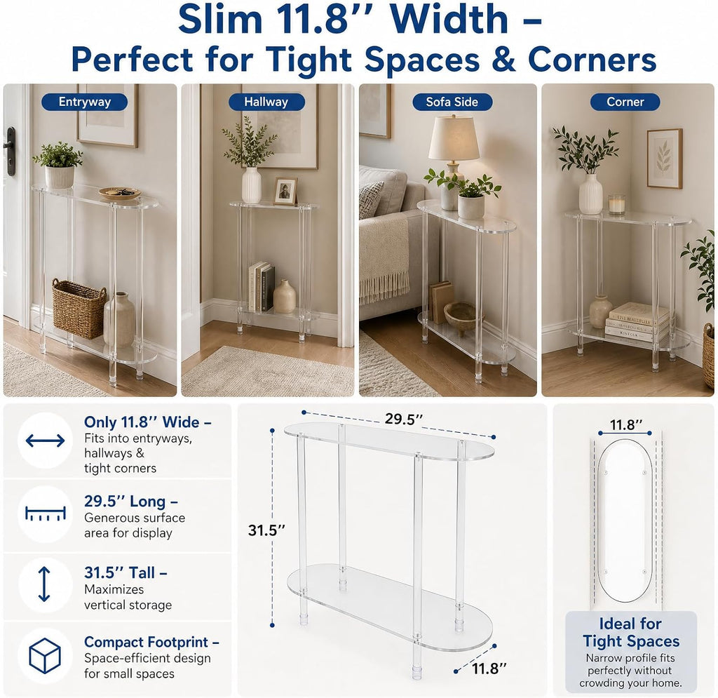 Oval 2-Tier Clear Acrylic Console Table
